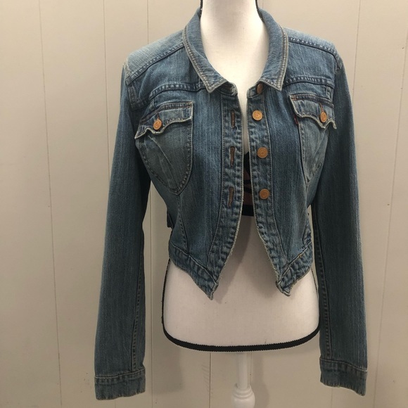 VTG LEVIS Sz M Crop Denim Jacket - Picture 4 of 11